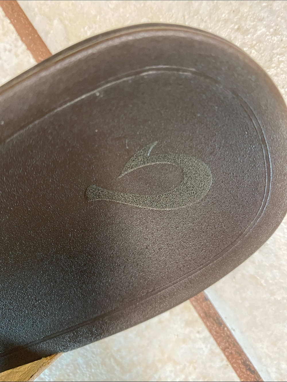 OluKai Women's Dark Brown Footbed Flip Flops with Tan/gold Straps - Picture 6 of 6